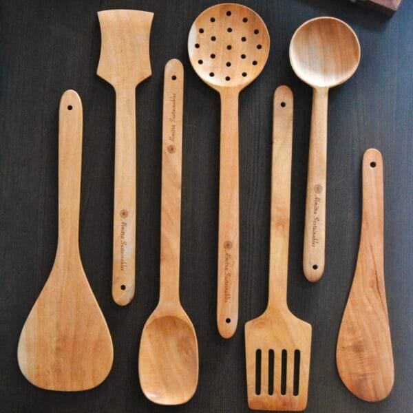 Almitra Sustainables Neem Wood Kitchen Ladle Set ( Set of 7 )