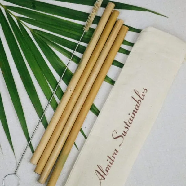 Almitra Sustainables Bamboo Straw ( Pack of 4) With 1 Cleaner - Estalmia