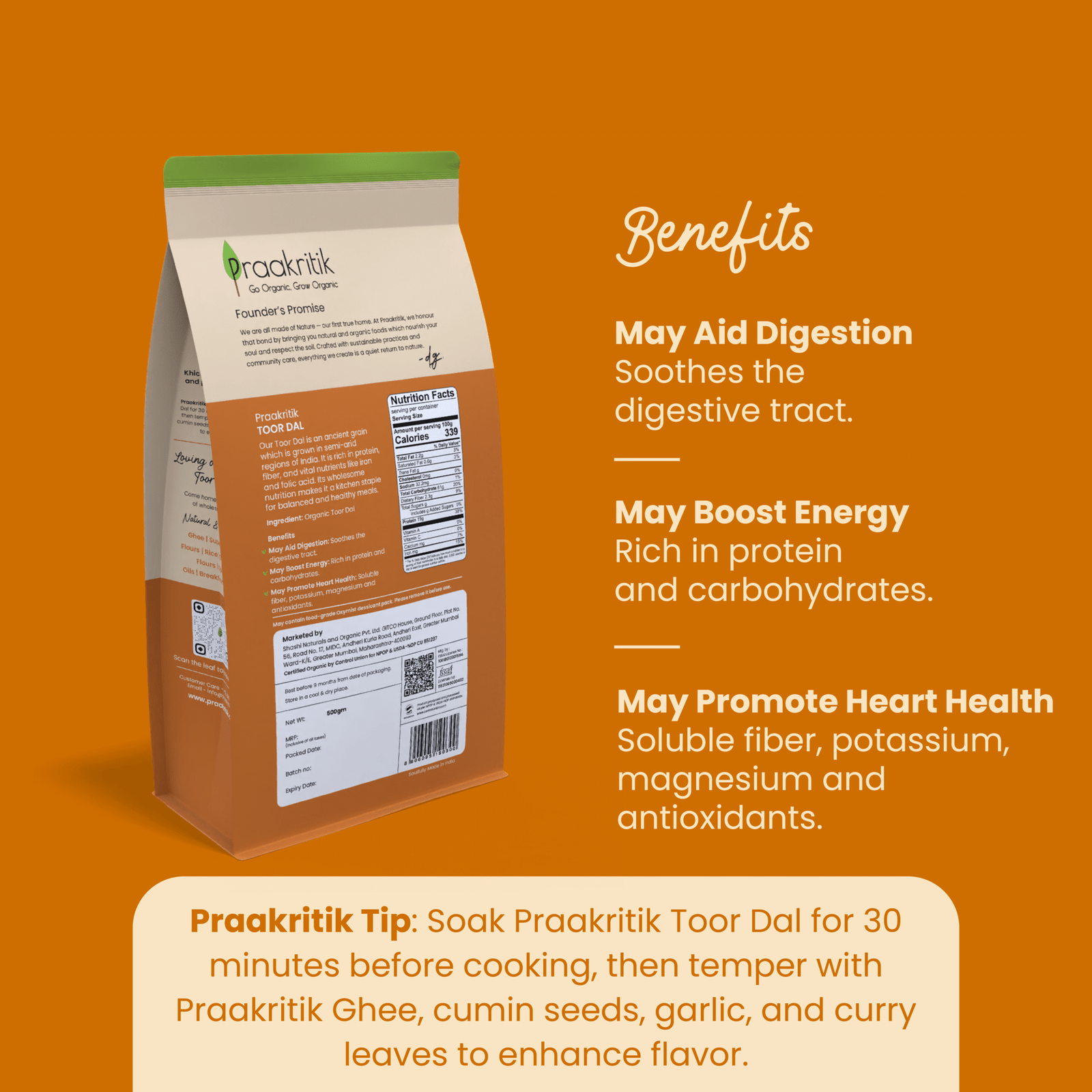 Praakritik Organic Tuvar Dal 500 G