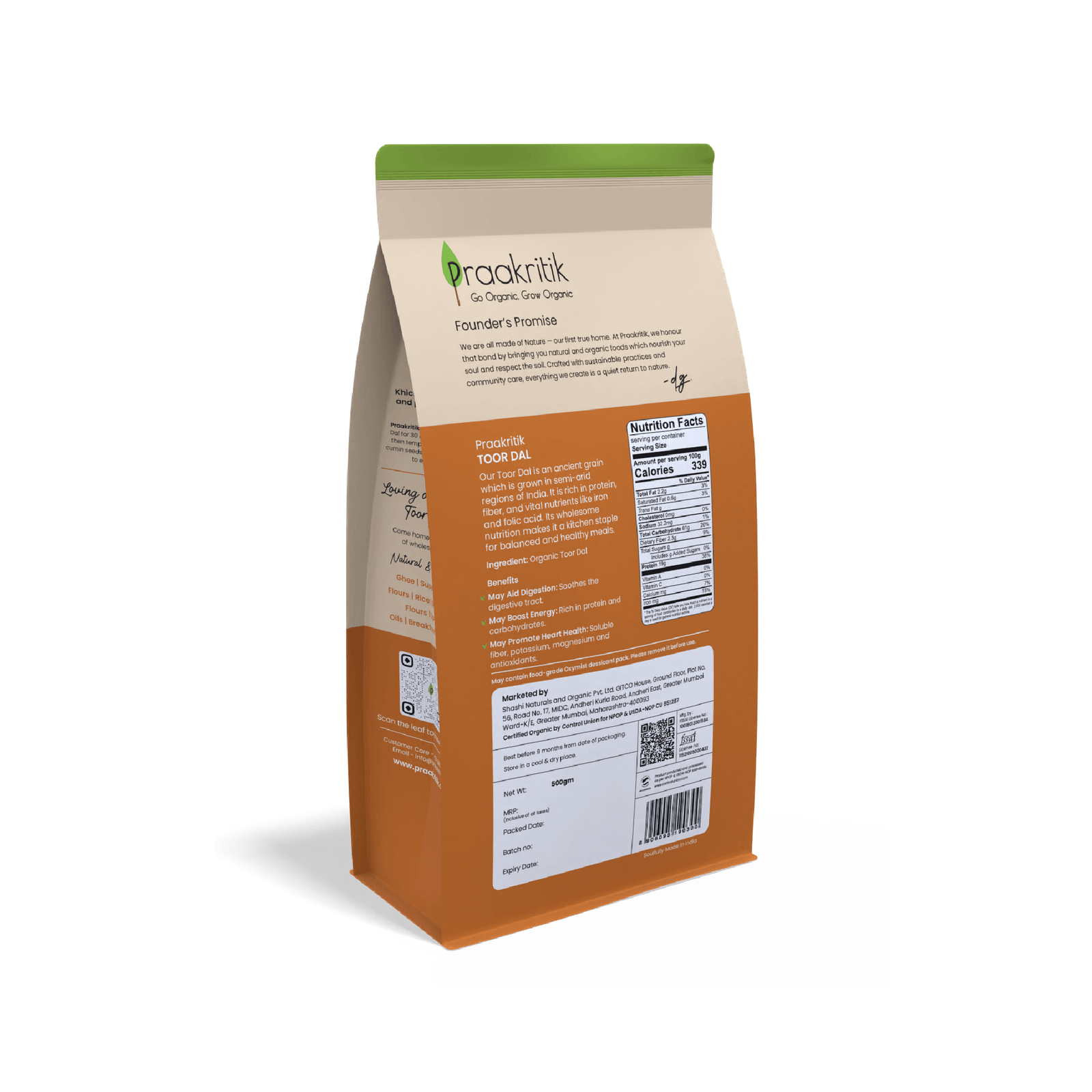 Praakritik Organic Tuvar Dal 500 G