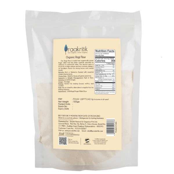 Praakritik Organic Sprouted Ragi Flour 500 G