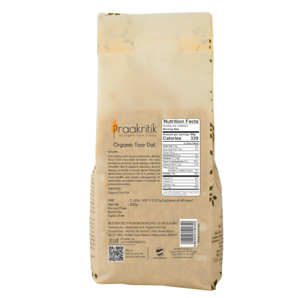 Praakritik Organic Tuvar Dal 500 G